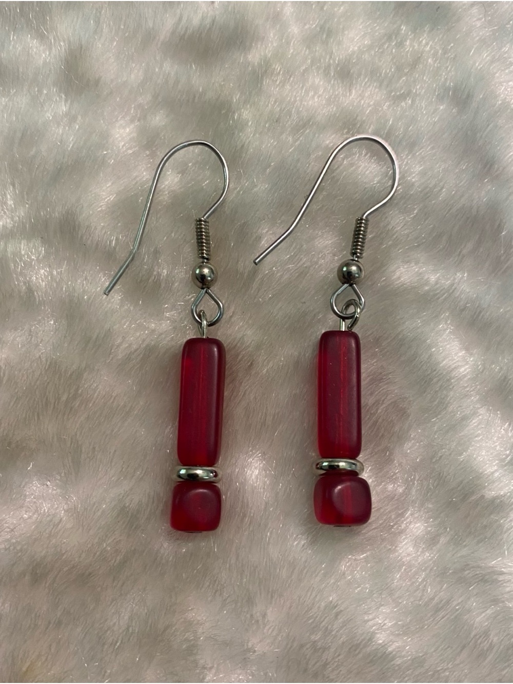 🍀Red Glass Bead Drop Earrings